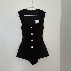 Zara Black Sleeveless Crystal-Button Romper